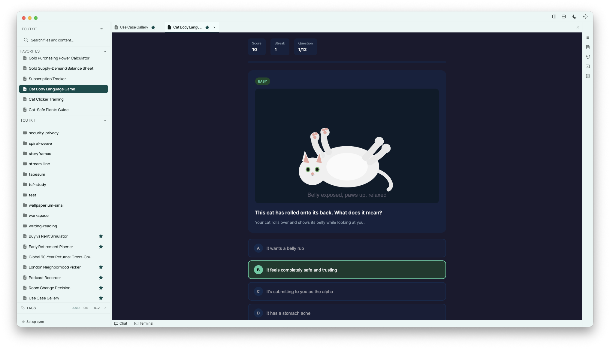 Interactive cat body language quiz