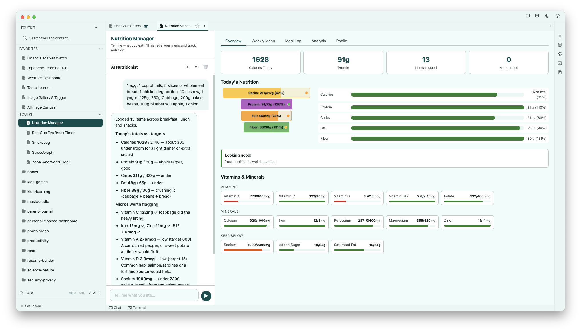 Conversational meal planner with nutrition dashboard