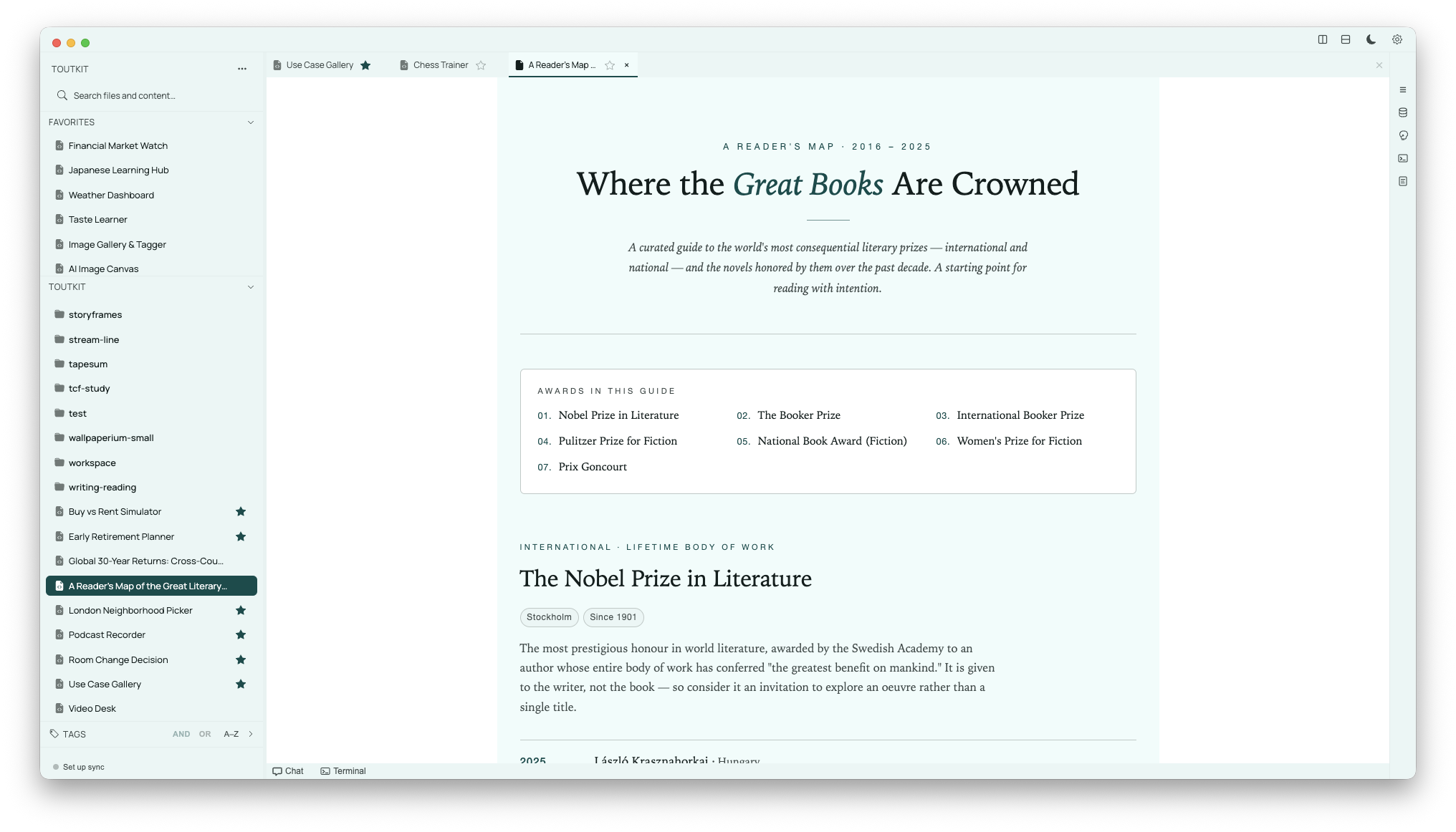 Curated reading list of award-winning literature
