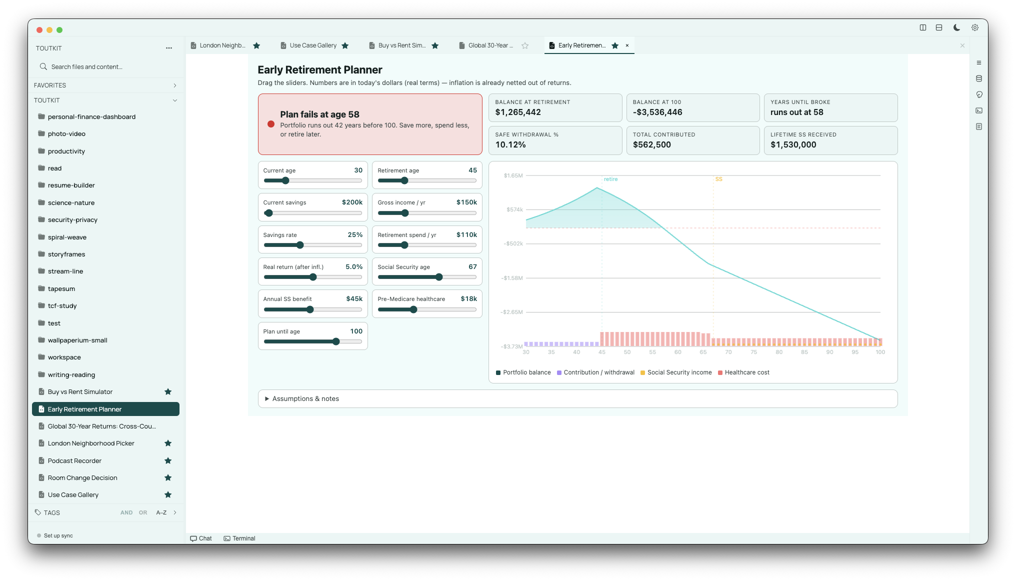 Early retirement planner with adjustable retirement age